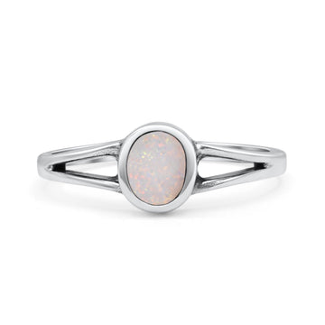Oval Oxidized Statement Fashion Petite Dainty Thumb Ring Lab Created White Opal 925 Sterling Silver